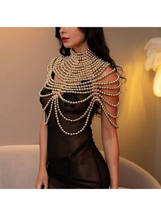 Spuly Jewelry - 𝅺QUEEN Gold Pearl Body Chain Sexy Bra Fashion Shoulder Necklaces Harness Jewelry